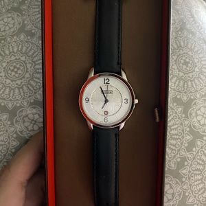 Coach Silver & Black Leather Watch
